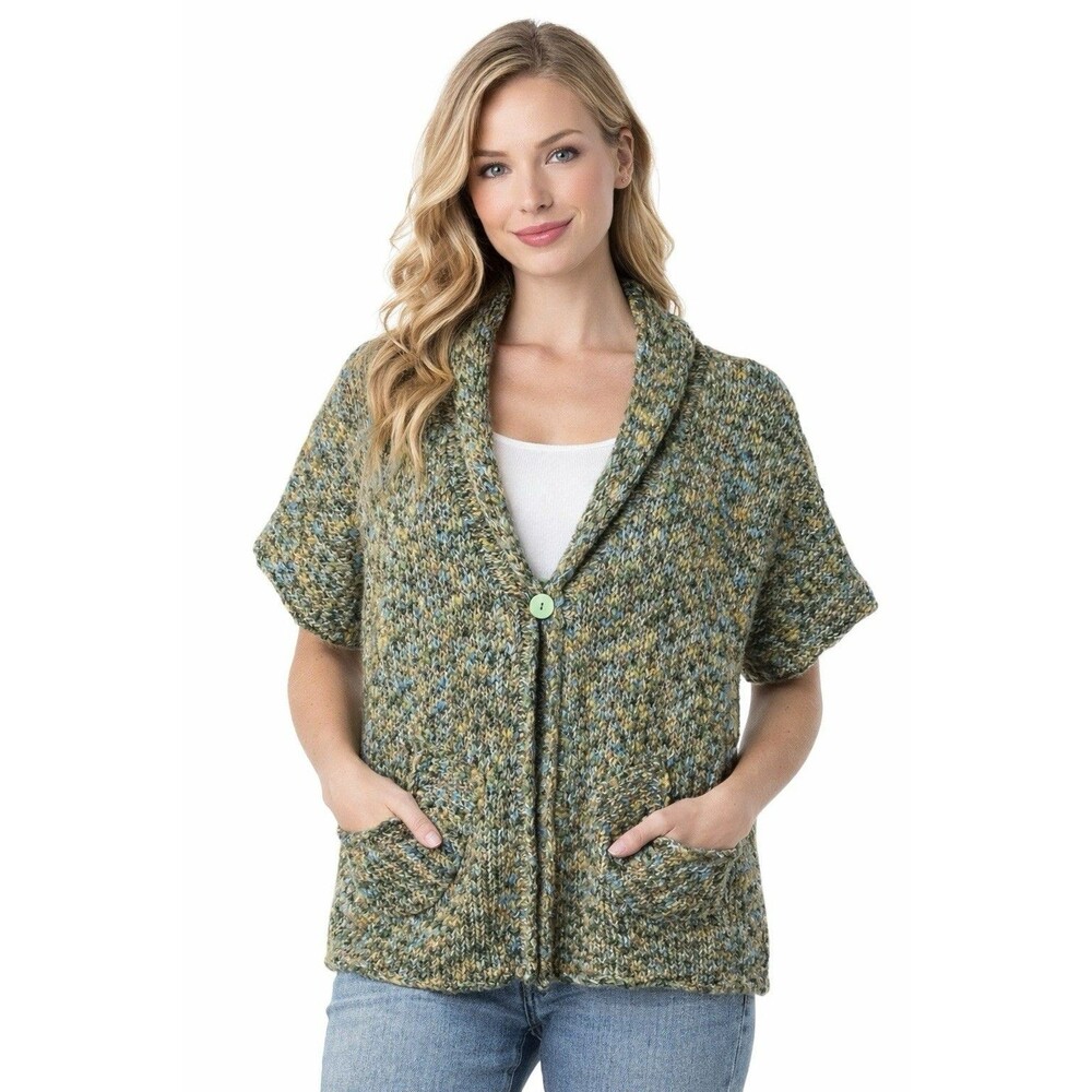 Jillian Nicole Womens L Wool Blend Chunky Knit Cardigan Short Sleeve Cozy Boho